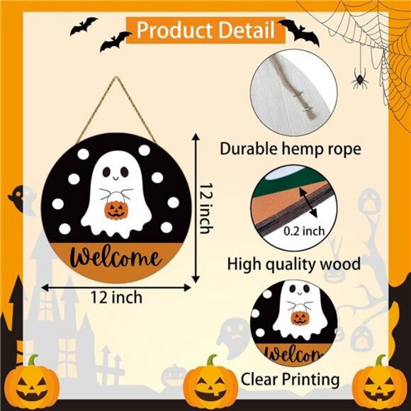 Halloween Decor Indoor Halloween Wreath Front Door Decorations Cute Ghost Decor - Picture 3 of 8
